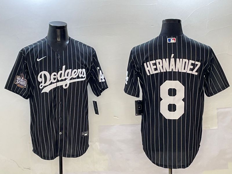 Men Los Angeles Dodgers #8 Hernandez Black Stripe Jointly Name 2025 Nike MLB Jersey style 2